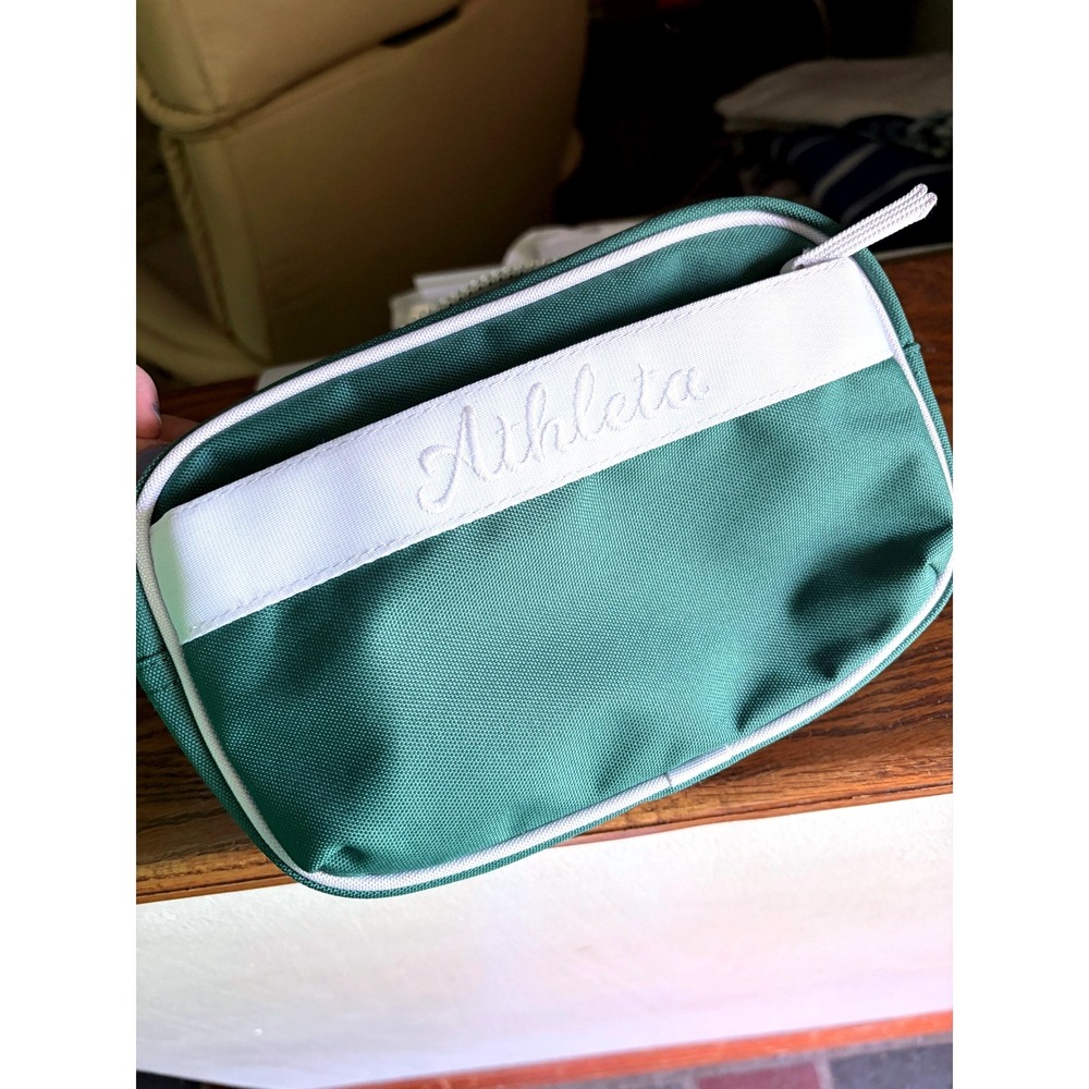 Athleta Excursion Belt Bag Green‎ White Canvas Waist Pack Fanny Bag Tenniscore